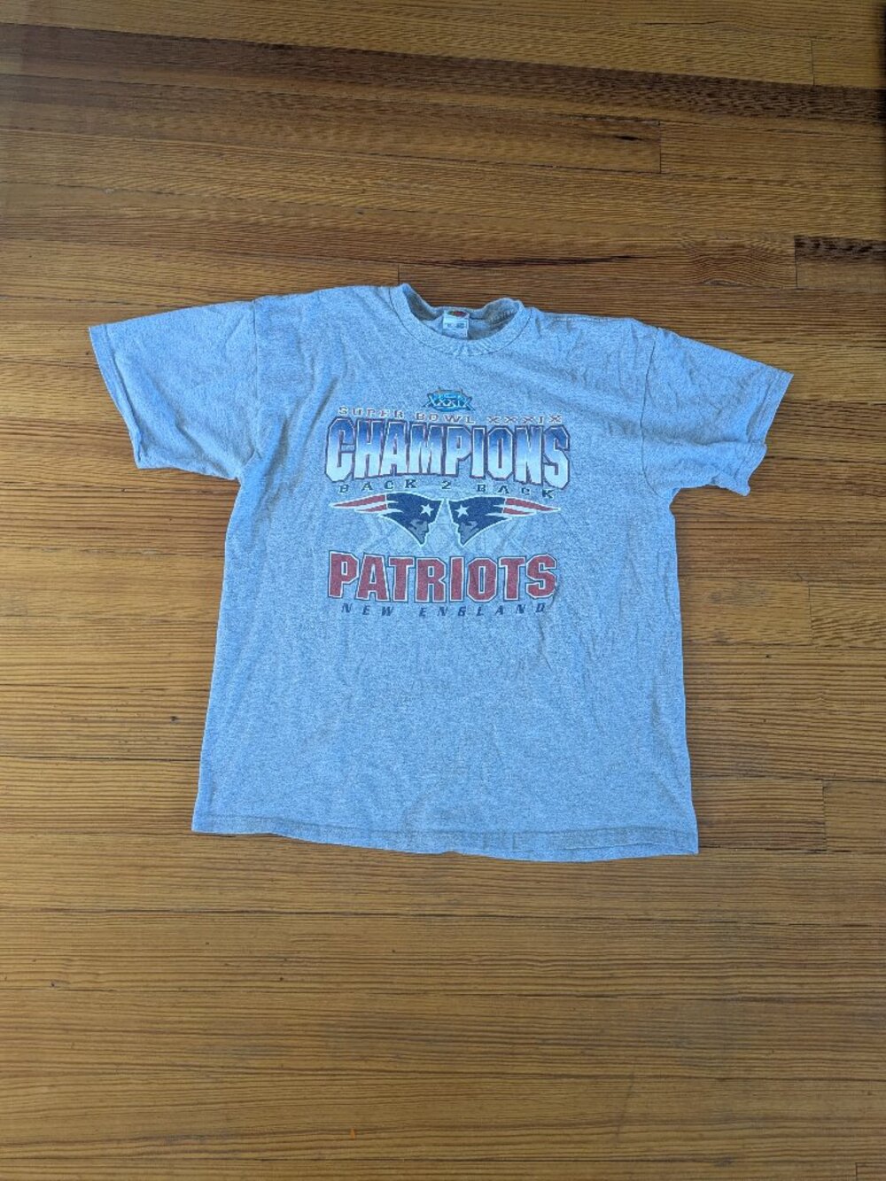 Vintage New England Patriots Super Bowl Champions Back 2 Back T-Shirt XL Gray